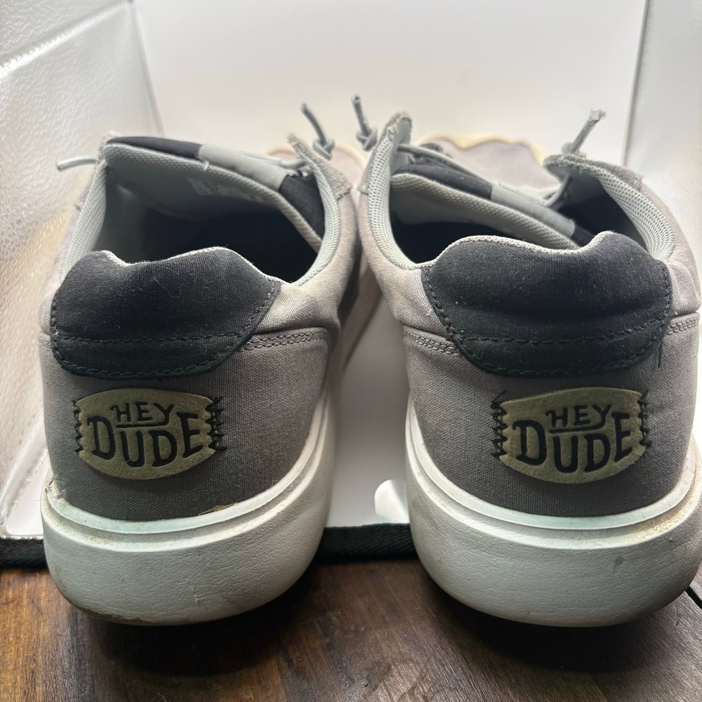 Hey Dude Hudson M Canvas Light Grey Men Sneakers Low Top Slip On Shoes Size 14 - Picture 8 of 10